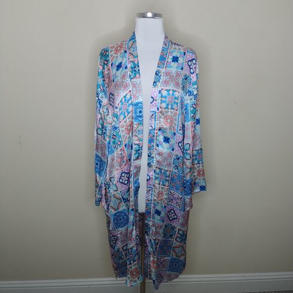 Tolani Collection Floral Satin Jacket Duster Patchwork Colorful - Picture 1 of 9